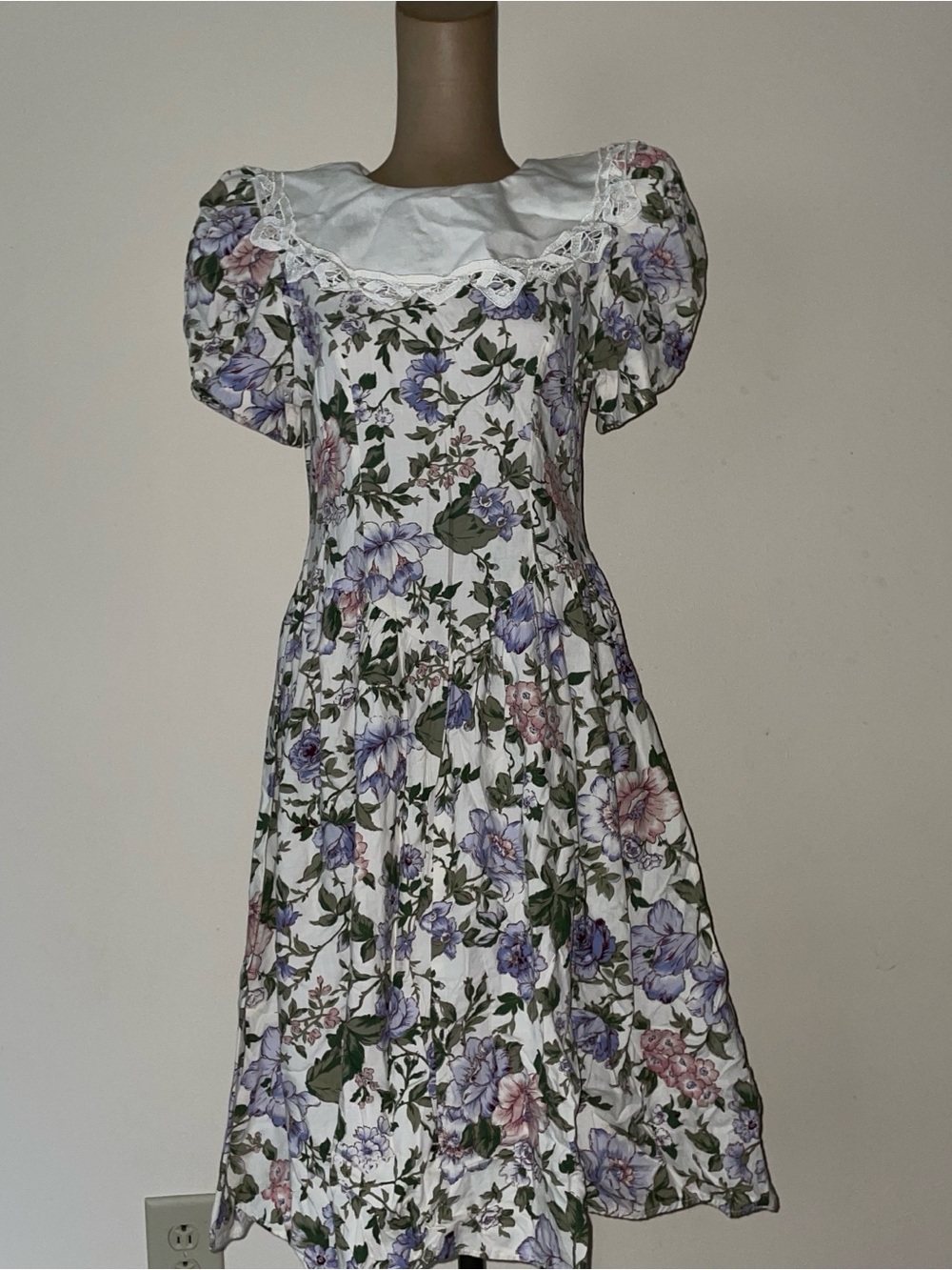 Miss Dorby White Floral Midi Dress with Lavender and Green Print